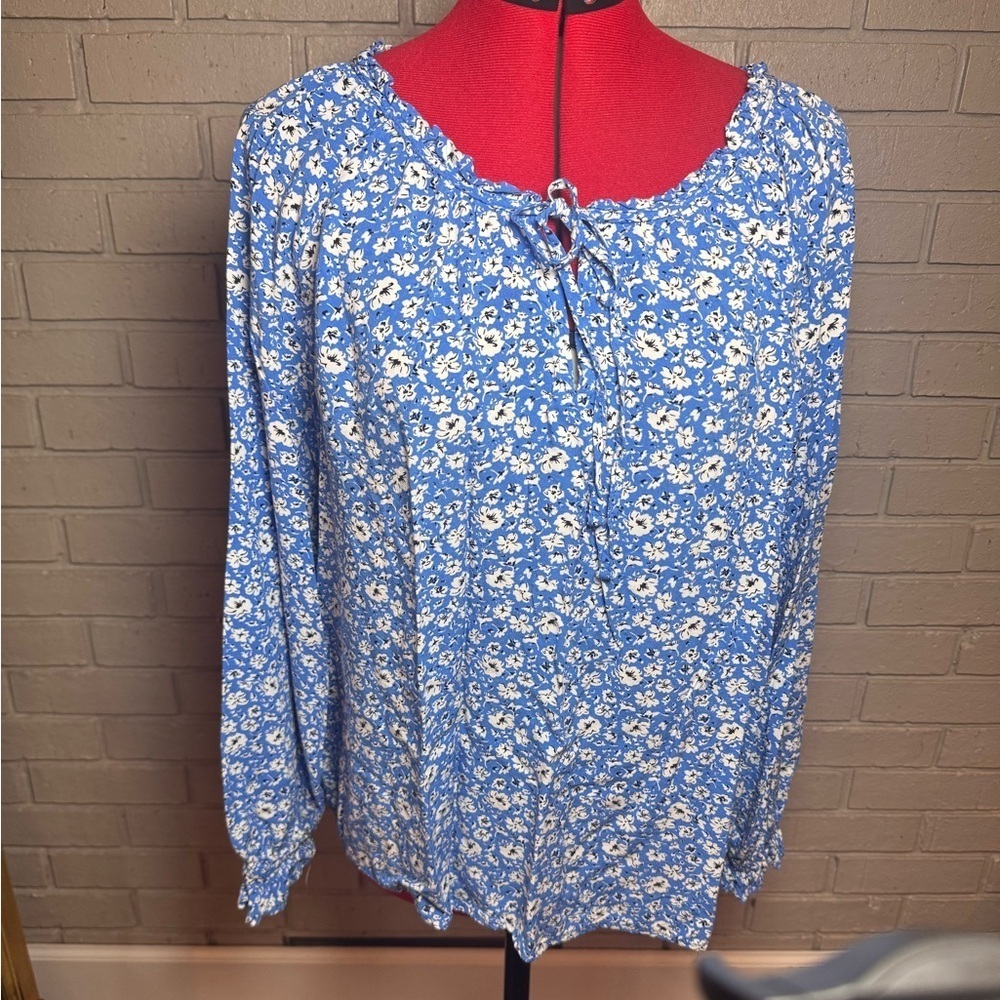Alexander Jordan Blue Floral Long Sleeve Peasant Top size XL excellent condition